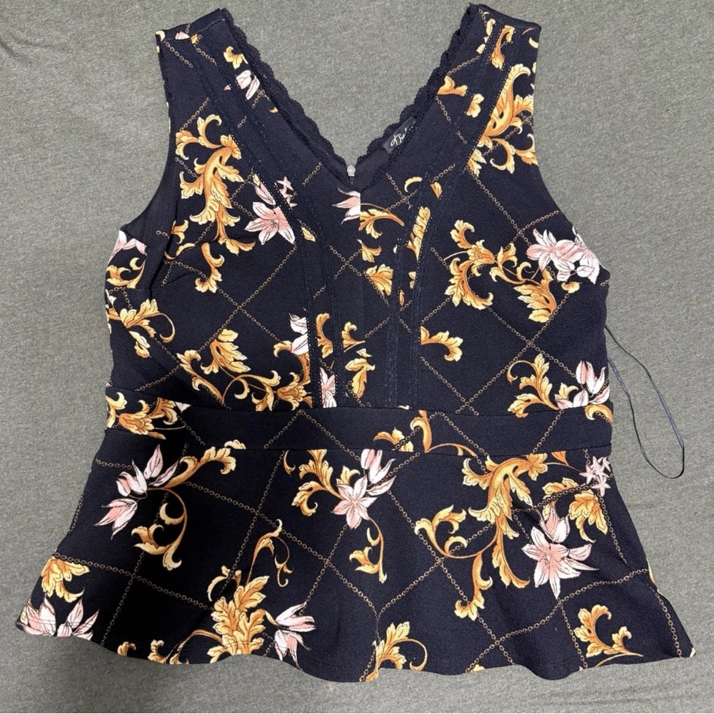 Thalia Sodi Black-Blue Wrap Peplum Tank Top